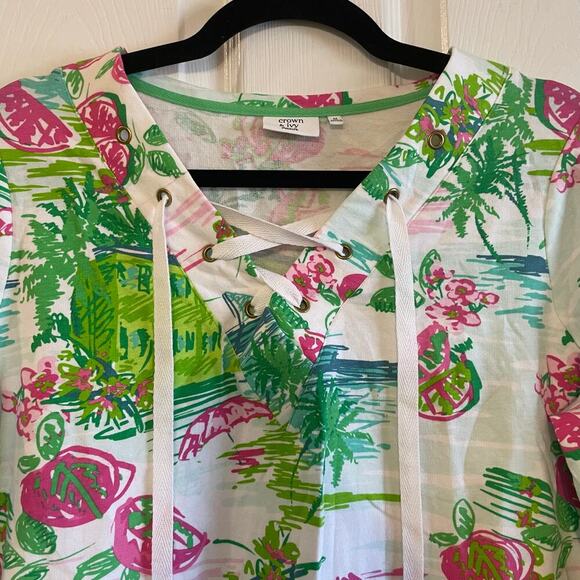 Crown & Ivy Beach long sleeve swim suit coverup in Beach Blossoms size Med - Picture 2 of 14